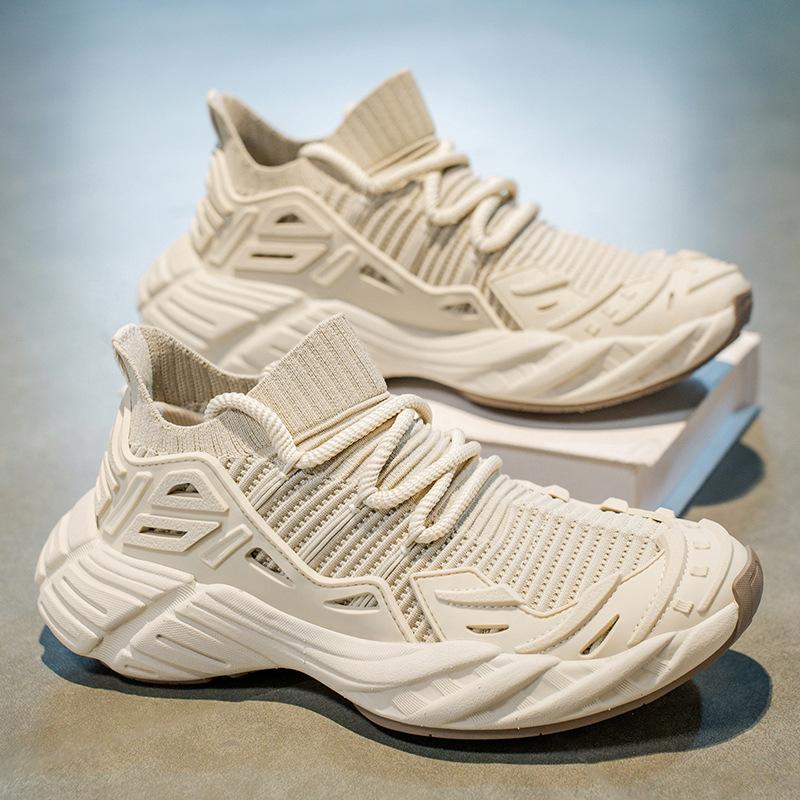 Men's shoes casual running sports fly-woven shoes men's summer breathable lace-up platform single shoes new large size trendy shoes