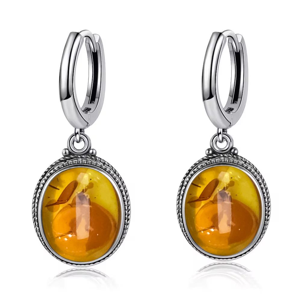 Vintage 925 Silver Natural Labradorite Earrings with Blue Light 10*12mm Big Stone Hoop Earrings Fine Jewelry for Women