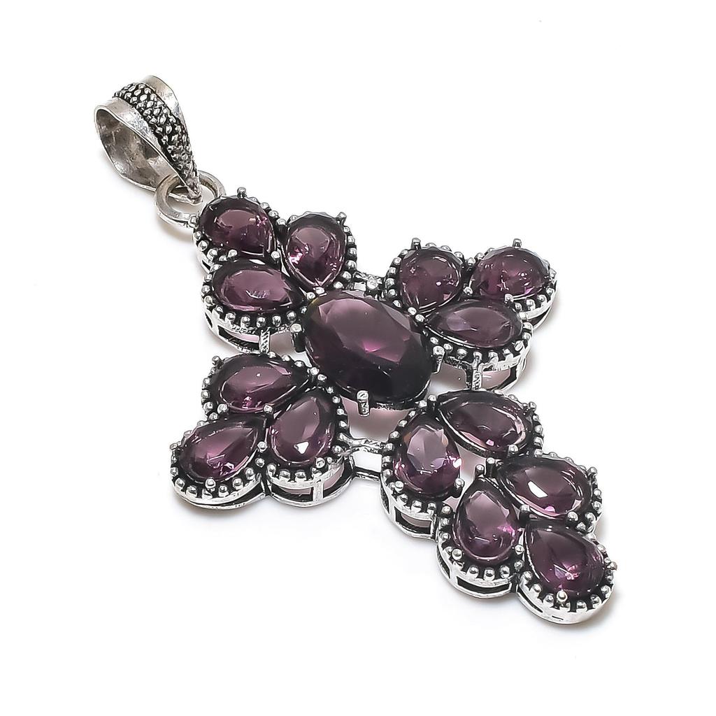 Pandantiv delicat cu cruce din argint cu piatră prețioasă ametist roz - Design pară lucrat manual, Bijuterii pentru purtare zilnică, Cadou de ziua de naștere