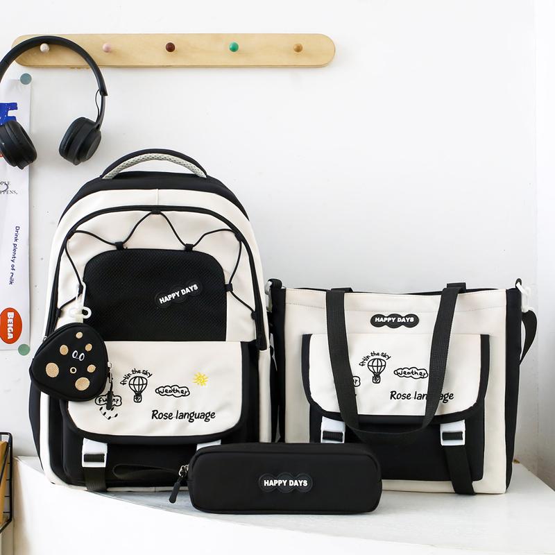 Three-Piece Backpack Set Color Block Student Schoolbag Girl Large Capacity Backpack