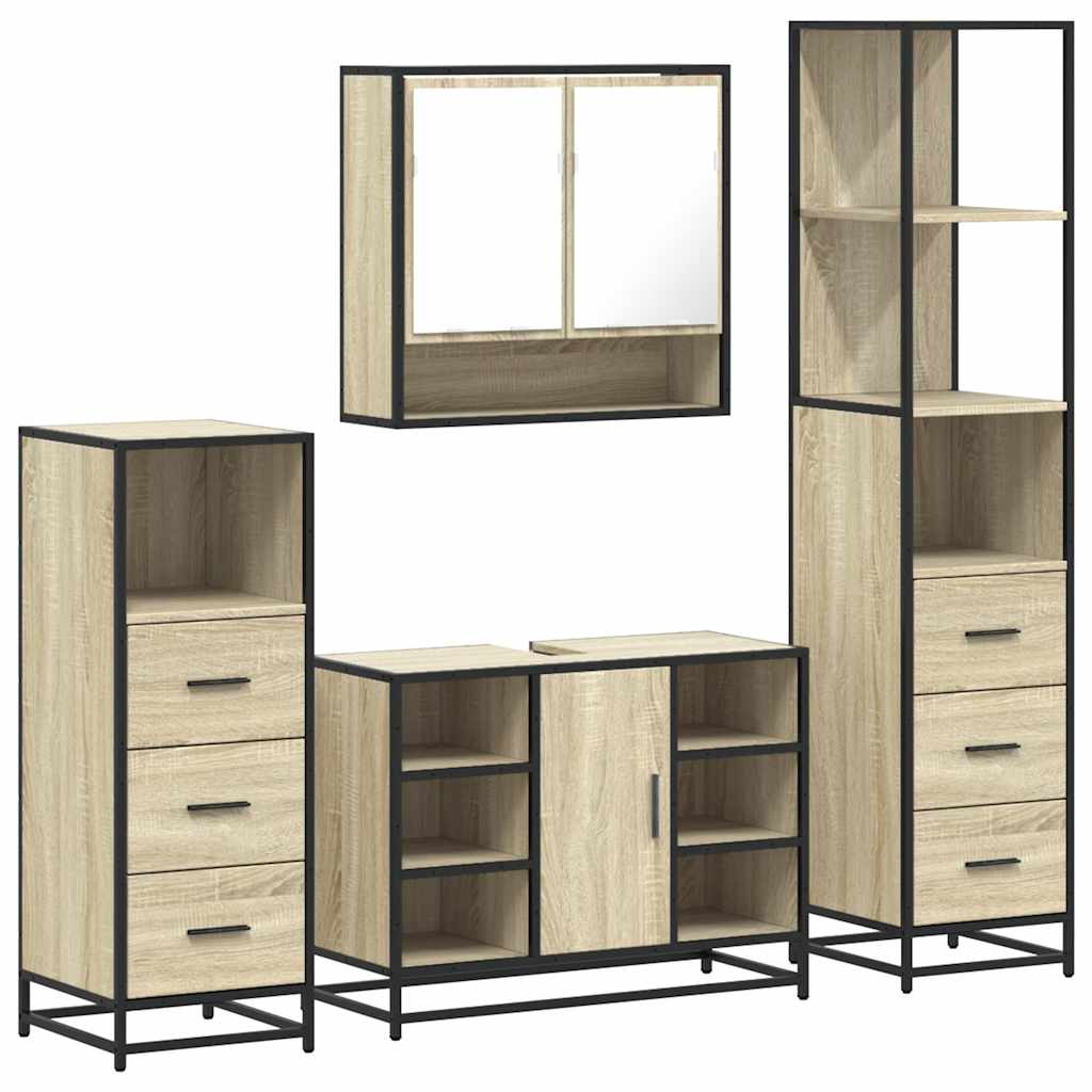 4 Piece Bathroom Furniture Set Sonoma Oak Particleboard