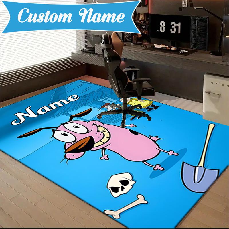 Custom Name Cowardly-Dog Adventure Rug for Living Room, Game Rooms, Office, Bedroom, Floor Mat Playful Design, fan gifts Christmas decor