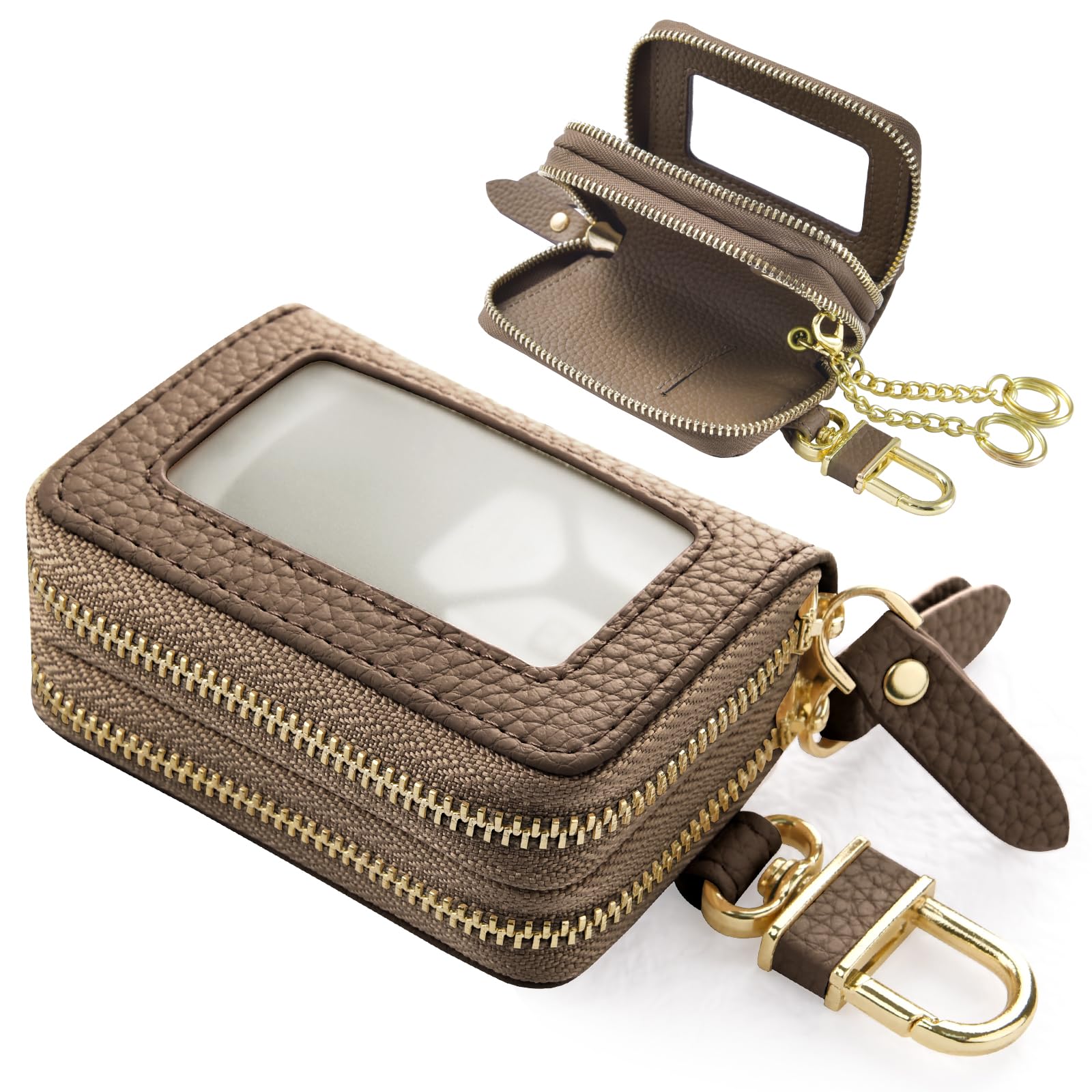 

Smart Key Case with Clear Double Matte Grain Carabiner Key Ring Large Perfect Gift Women s Window, Pocket, Leather, Two-Room Design, Included,