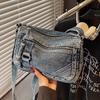 Retro Washed Denim Crossbody Bag for Women In Summer, Simple and Artistic Casual, Multi Pocket Single Shoulder Small Square Bag