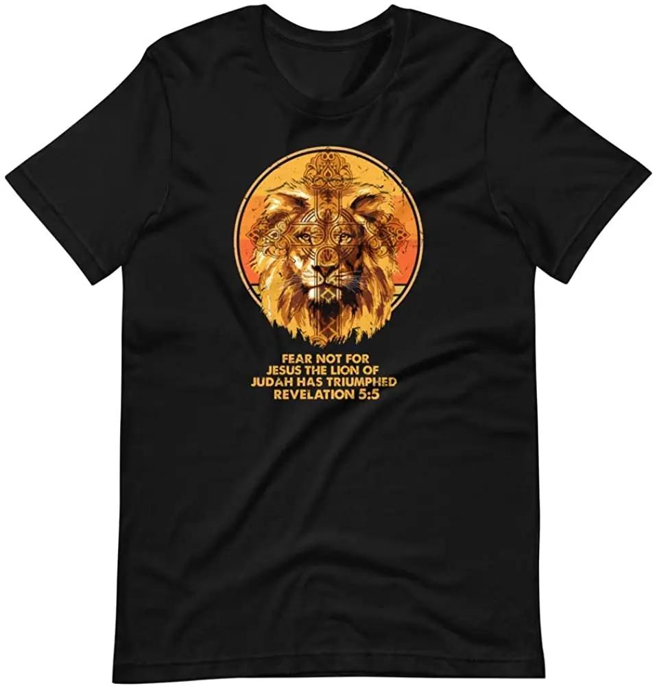 Cool Christian Bible Verse Revelation 55 Lion Cross Unisexs TShirt Summer Cotton Short Sleeve ONeck Unisex T Shirt New S3XL
