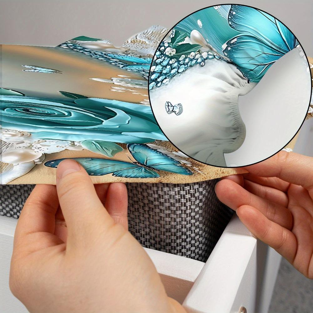 3Pcs Blue Fitted Sheet Set Butterfly Rose Heart Love 3D Printed 100% Polyester Cover Breathable Bedding Set With 2 Pillowcases