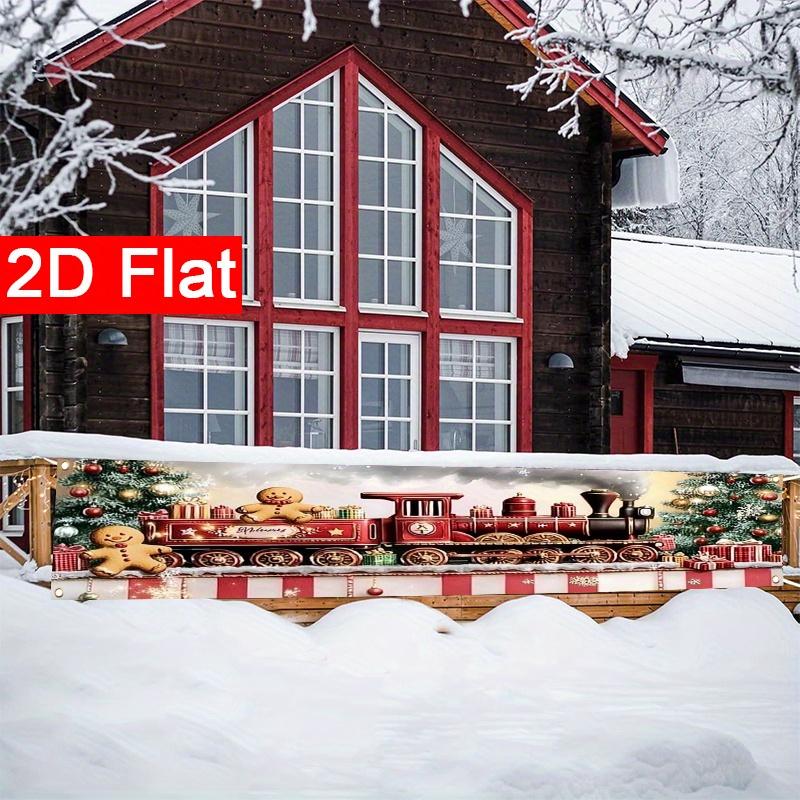 Christmas Gingerbread & Train Yard Banner, Outdoor Garden Fence Holiday Party Decor