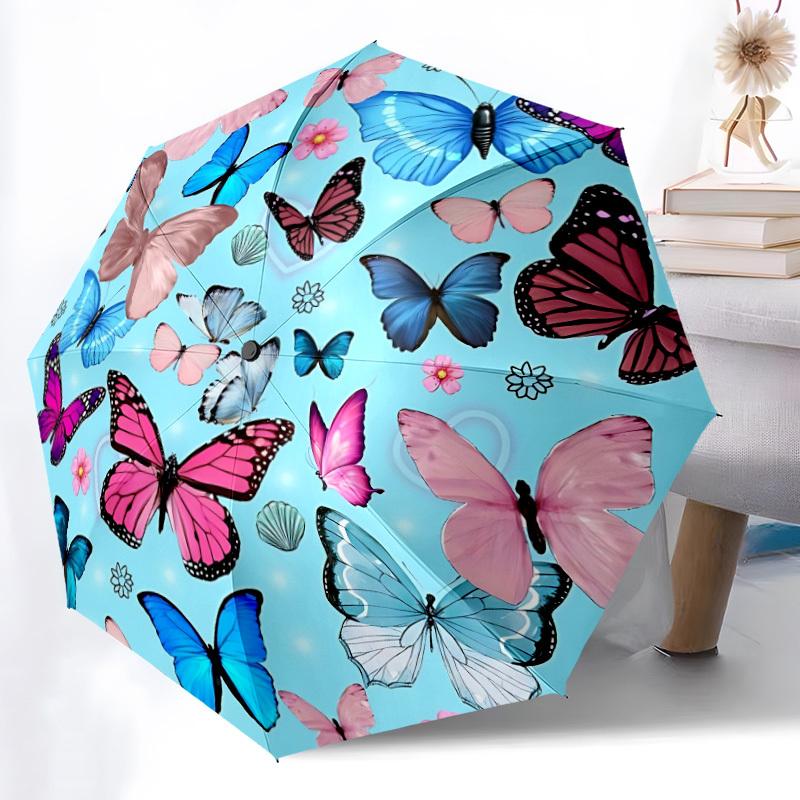 1pc Butterfly Print Automatic Umbrella - Automatic Opening And Closing, Sturdy Iron Frame, Portable Folding Design yy251018138