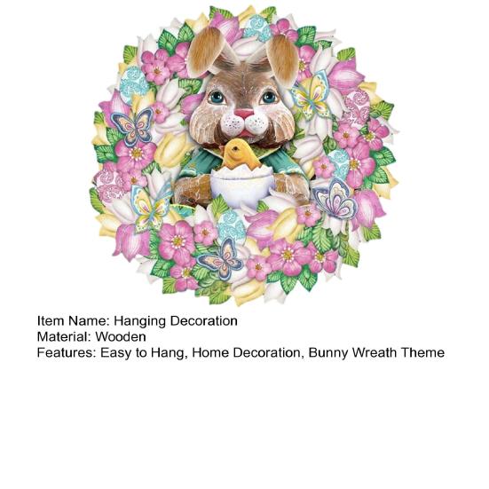 Easter Bunny Wreath Door Sign Wooden Rabbit Wreath Hanging Sign Spring Easter Holiday Party Door Hanger Wall Art Decoration