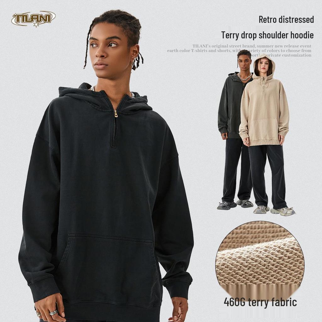 TILANI Jesień/Zima Bluza z Bawełny Frotte z Zamkiem Błyskawicznym i Postrzępioną Krawędzią Bluza z Kapturem