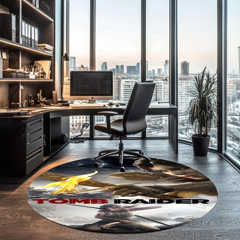 Tomb Raider Printed Round Rug Carpet Chair Rug Area Rug Entryway Doormats,for Office Chair Living Room Bedroom Kitchen Room.