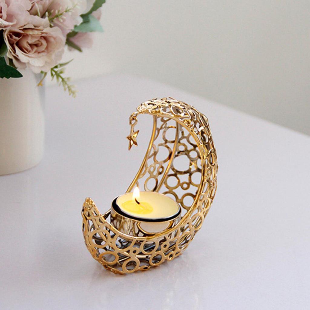 Crystal Pillar Candle Holders Moon Shaped Metal Candle Holders Moon Candle Stand Decorative Candlestick Holders for Table