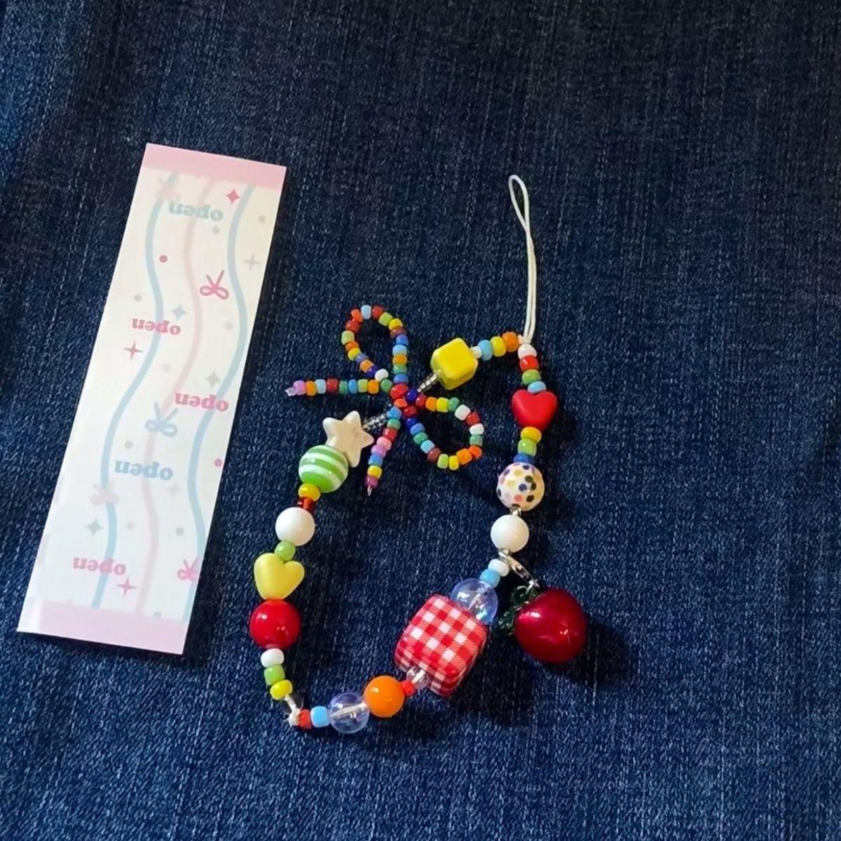 Дофамин Цветная Звезда Бусины DIY Цепочка CCD Телефон Камера Телефонный Ремешок Шнурок 【Colorful Bow Apple Pen