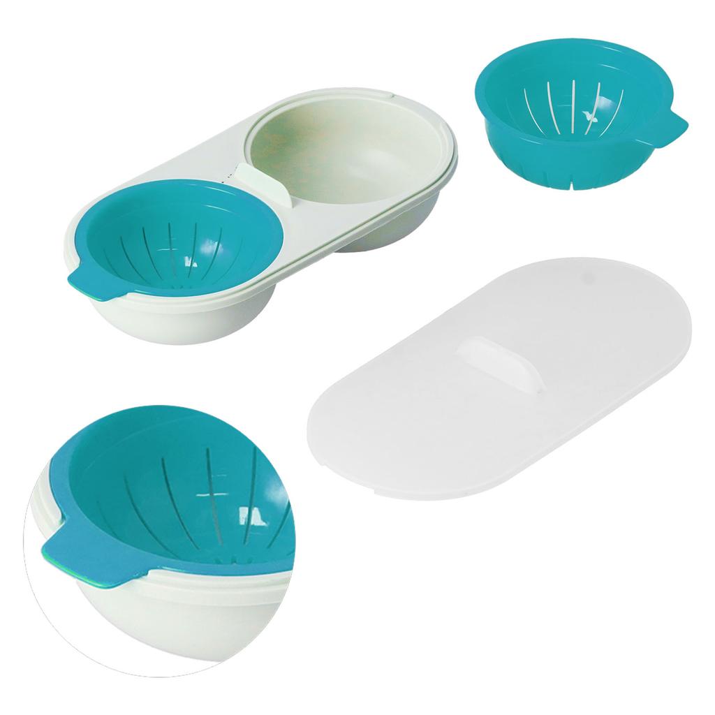 Microwave Egg Cooker Food Grade PP Removable Drain Basket Egg Cooker for Microwave Boiled EggsBlue