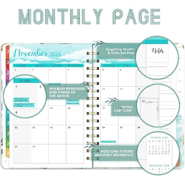 2026 Planner - Planner 2026 Weekly and Monthly, 6.4'' x 8.5'', 2026 Planners Weekly and Monthly with 12 Colorful Tabs, Functional Pages, Inner Pocket