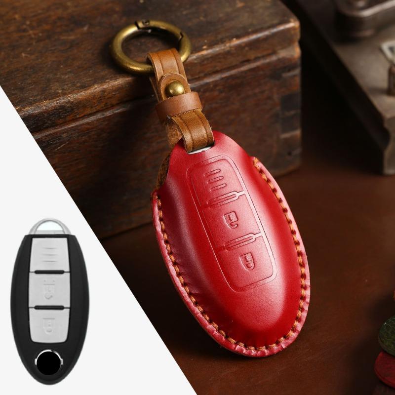 For Nissan X-Trail Qashqai Tiida Teana Sentra Car Key Cover Genuine Leather Smart Key Protective Cover Keychain Car Accessories