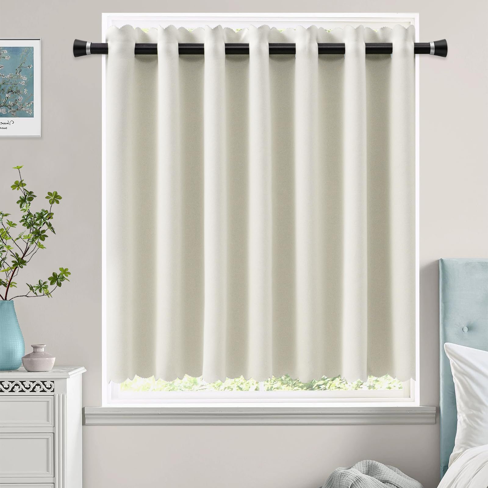 

AooHome Светонепроницаемые шторы для маленькой комнаты 1-го класса Одинарные УФ Кафе Однотонные 80 см Энергосберегающие Тепло Холодная комната 140 см Широкие окна, Светонепроницаемые, Слоновая кость, Панель, Защита, слоновая кость