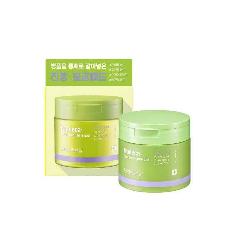 Madeca Real Green Pore Pads (60 sheets) (1 pack) - Centella Asiatica Essence Soothing Cleaning Tightening Brightening