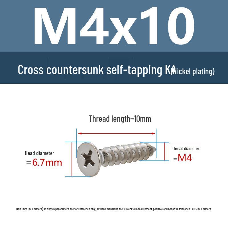 YiguYigu Nickel-Plated Phillips Flat Head Self-Tapping Screws M1-M5, Carbon Steel
