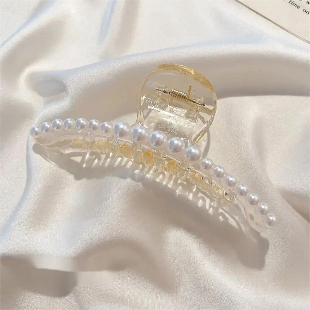 4pcs Large Shark Clip Hair Accessories Temperament Versatile Simple And Generous Fashionable Gentle Pearl Grab Clip