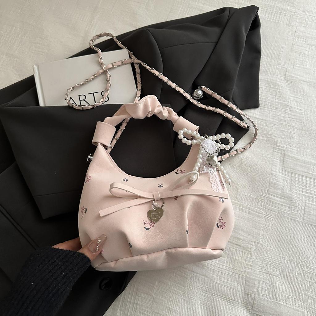 1Pc Korean Version of Fashion Pleated Women's Handbag New Flower Printed Armpit Bag Fashion Shoulder Messenger Bag
