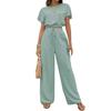 Women's 2 Piece Outfit Short Sleeve Top and High Waist Wide Leg Pants Casual Summer Lounge Set