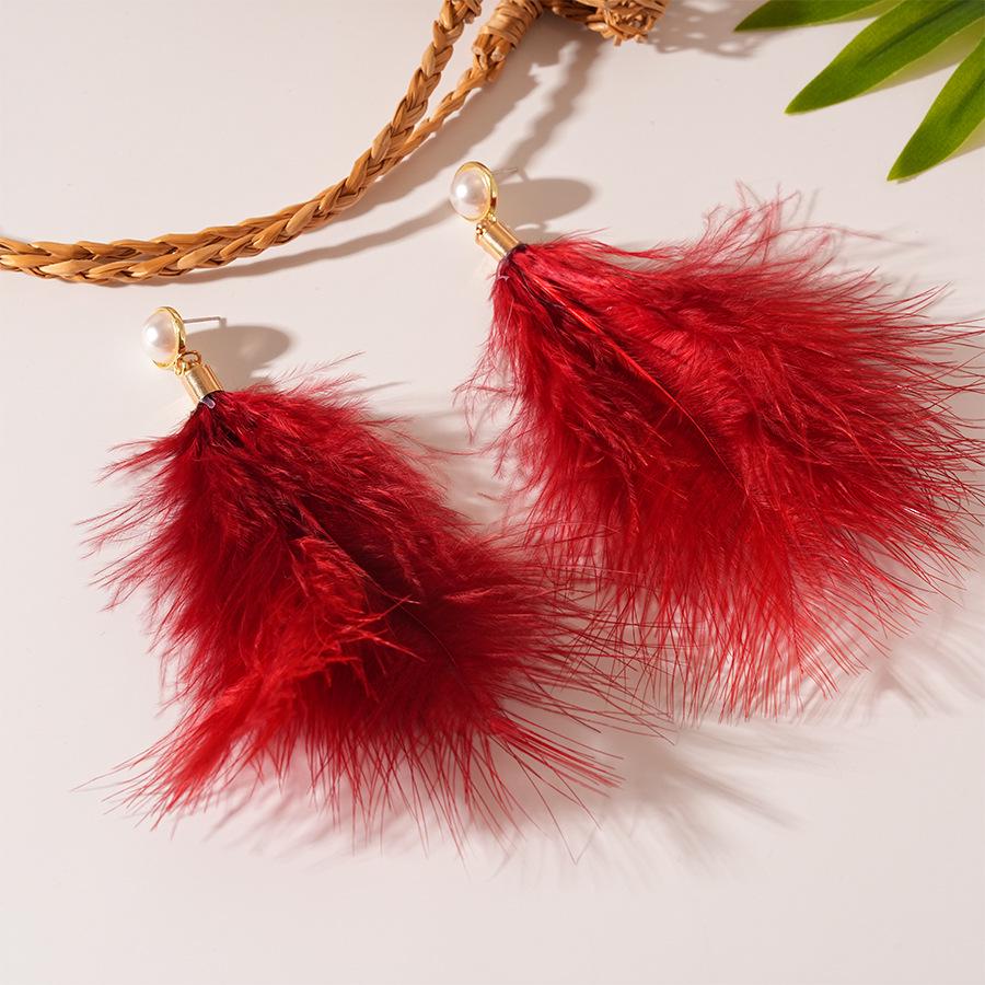 Retro Feather Pearl Silver Earrings: Ethnic Style for Autumn/Winter
