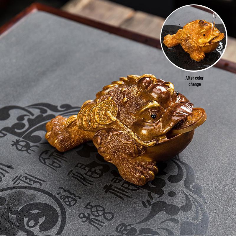 2024 Color-Changing Golden Toad Tea Pet - Elegant Wealth-Attracting Tea Table Accessory