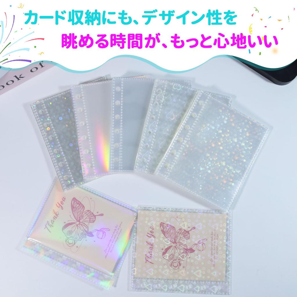 PAKESI A7 Sticker Book 20 Holds 40 Perfect for Favorite Storage 6-Hole Refills, Sheets, Clear, Peelable, Single-Pocket, Double-Sided, Cards, Binders,