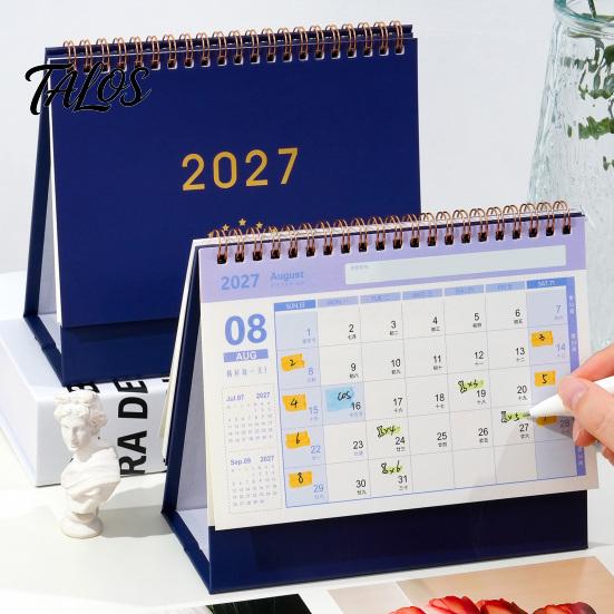Monthly Organizer for Desk 2027 Calendar, Standing Flip Desktop Minimalist Gold Foil Cover Home Office Accessory Planner, Thick Paper Note Taking,