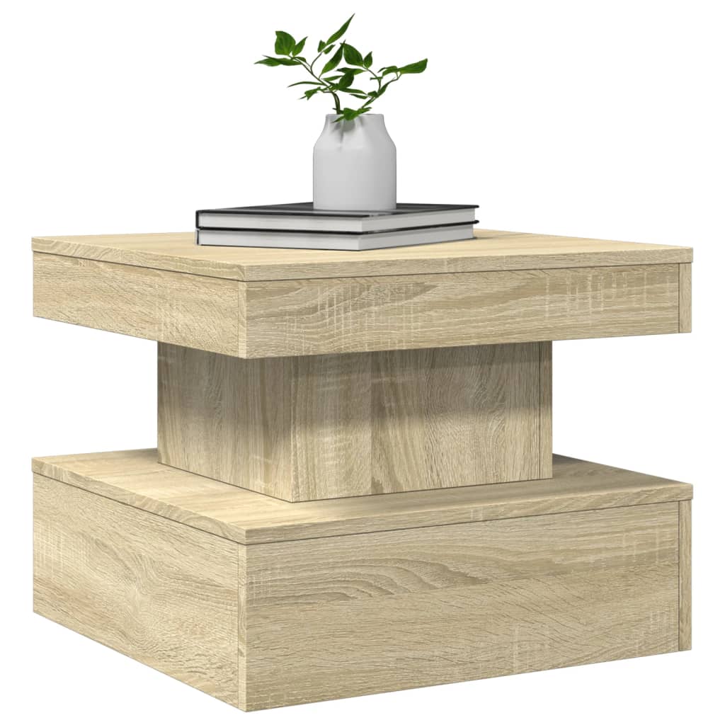  LED Coffee Table, Sonoma Oak, 50x50x40 Cm