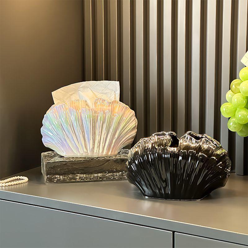 European Shell Ceramic Tissue Box Creative Colorful Napkin Storage Tube High-end Living Room Office Drawer Box Home Decoration