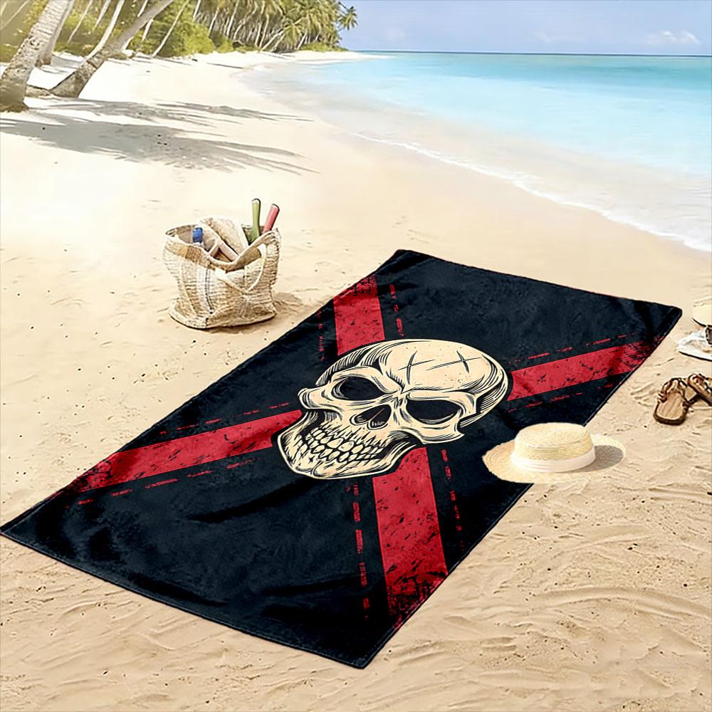 Eerie Skull with Bold Stripes Print Beach Towel, Quick Drying, Suitable for Travel, Outdoor Sports, Jogging, the Beach and Swimming, Gift