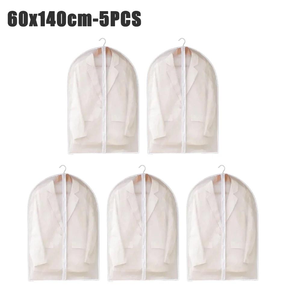 5pcs Clothes Dust Cover Transparent Thickened Washable Dust Bag PEVA Household Dust Cover Coat Suit Cover Hanging Clothes Bag