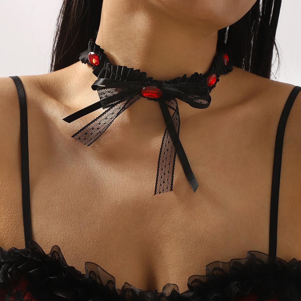 N11111 dark lace bow necklace choker neck chain niche design pure desire collarbone chain collar