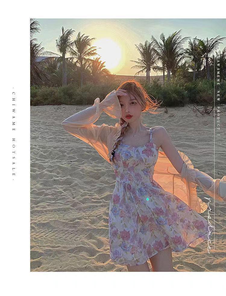 2025 Women's Gentle Floral Summer Dress & Sun Protection Cardigan Two-Piece Set