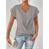 Women's V Neck Short Sleeve Slim Fit Tops Casual Blouses Solid Color Elegant Tshirt