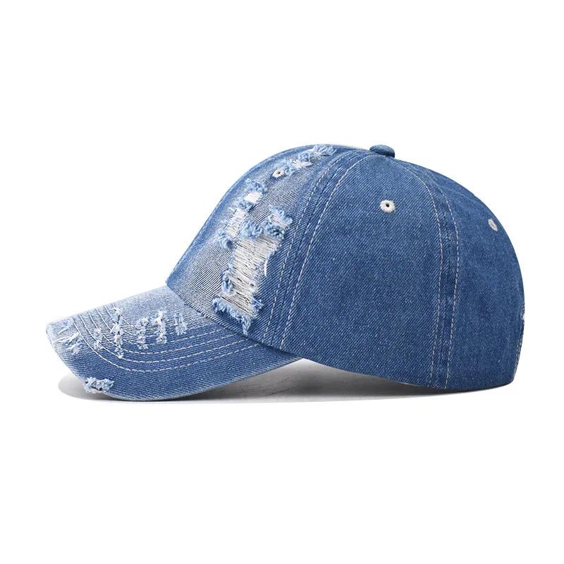 Sommer Outdoor Sonnenschutz Washed Denim Hut für Männer Snapback Trucker Hüte Hochwertige Frauen Kappe Abgenutzte Loch Baseball Caps
