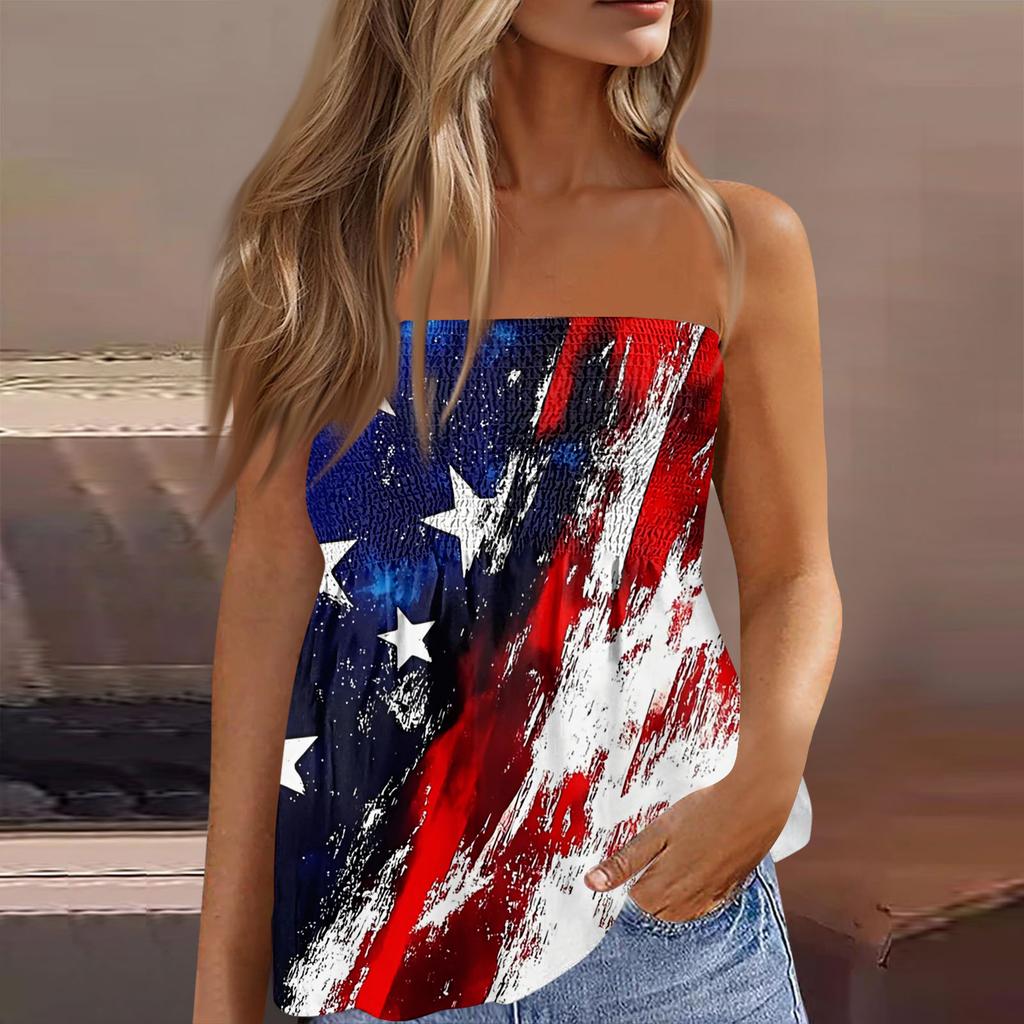 Summer Tube Tops For Women,Cute Sexy Off Shoulder Print Sleeveless T-Shirt