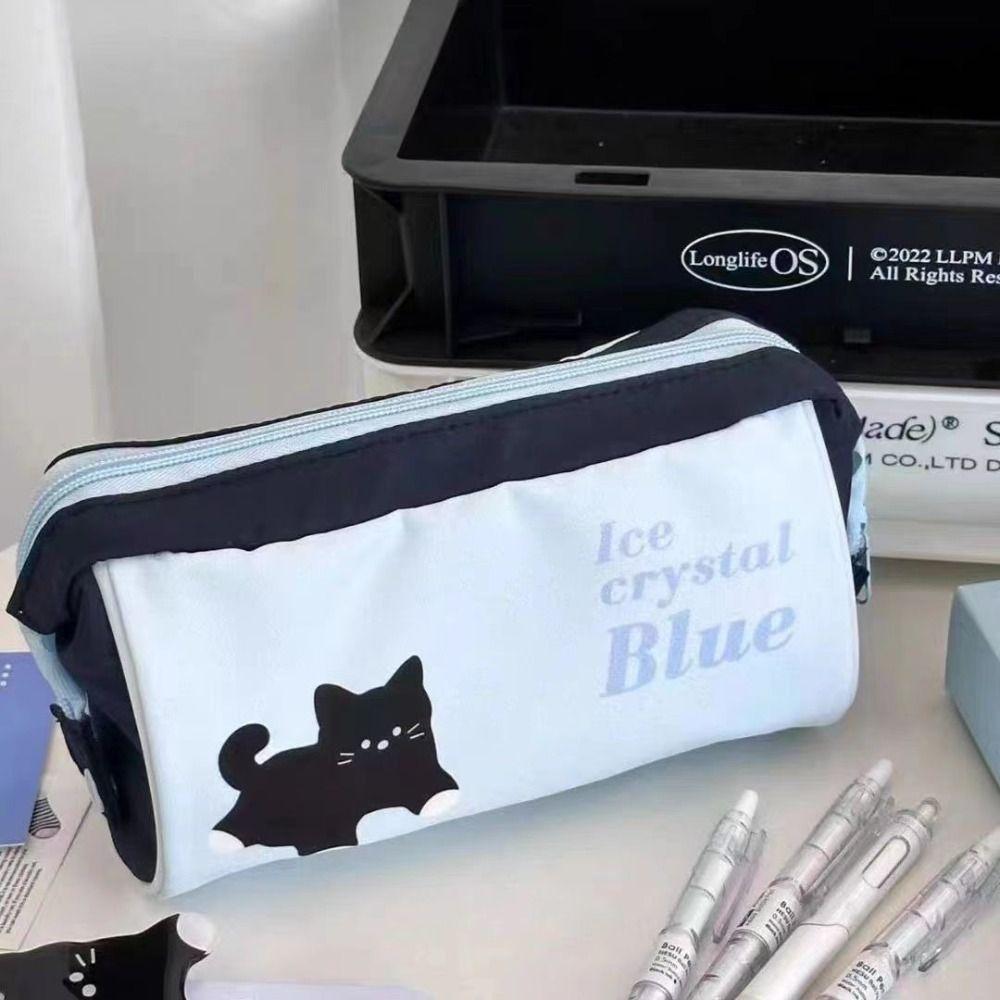 Black Cat Print Pen Storage Bag Large Capacity Pen Bag Fashion Pencil Case Kids