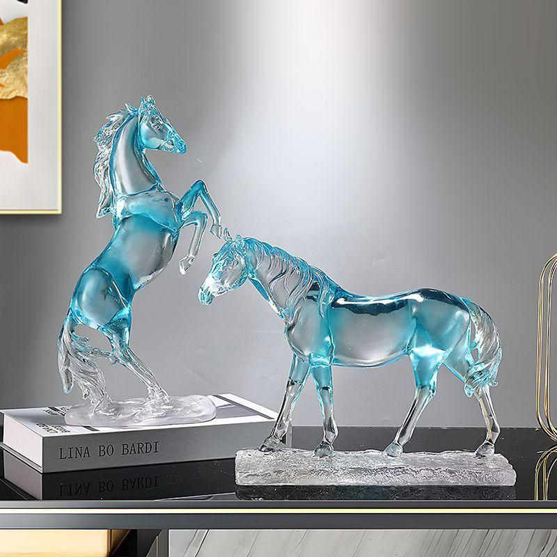 Transparent Resin Horse Statue Ornaments Home Room Cabinet Handicrafts Animal Item Office Decoration Housewarming Opening Gifts