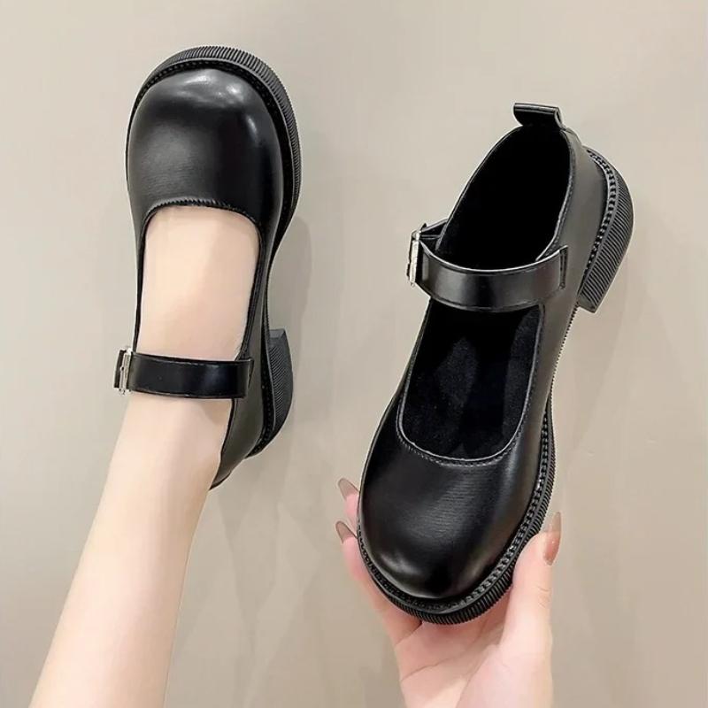 preppy style patent leather Women's leather shoes Low Heel Round Toe Mary Jane Single Shoes with Ankle Buckle Leather Shoes