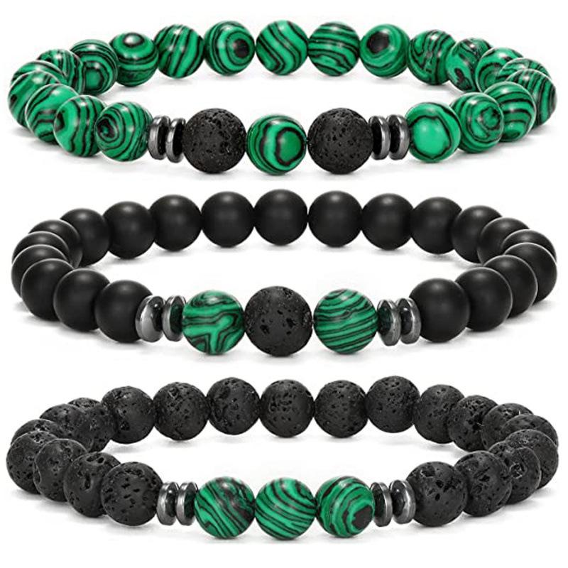 Volcanic Stone & Tiger Eye Lapis Agate Bracelet Set - Fashionable and Simple Style