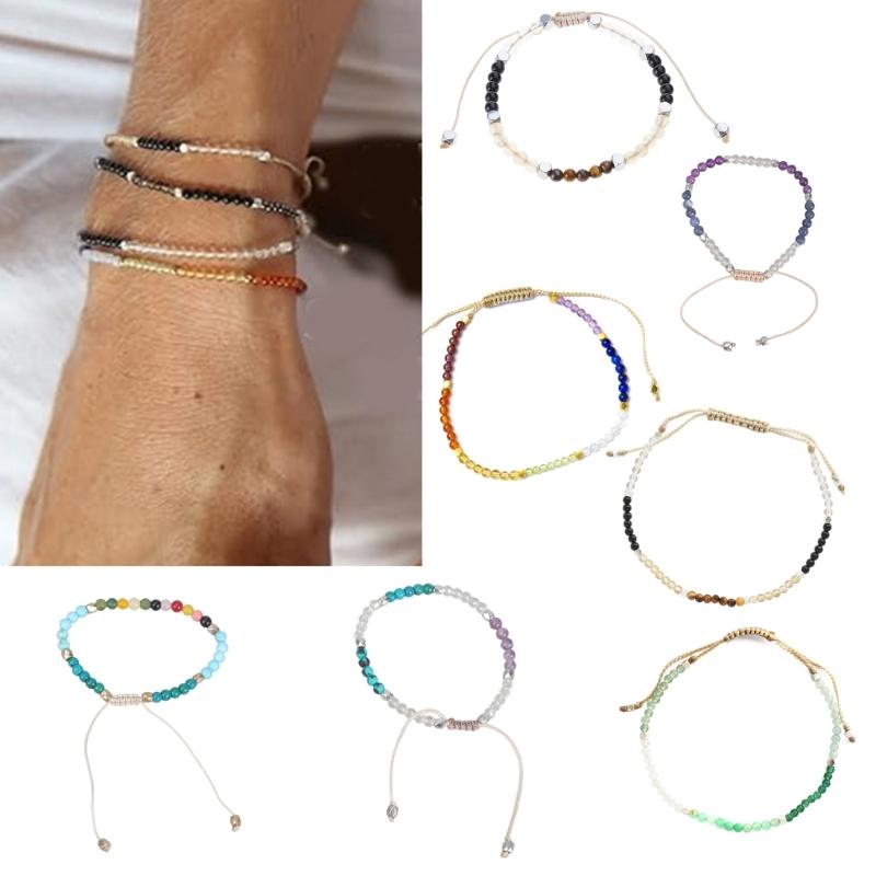 Náramek se 7 čakrovými korálky z přírodního kamene s pletenou šňůrkou, léčivý vyrovnávací náramek, náramky s 2mm korálky, náramek na ruku pro ženy