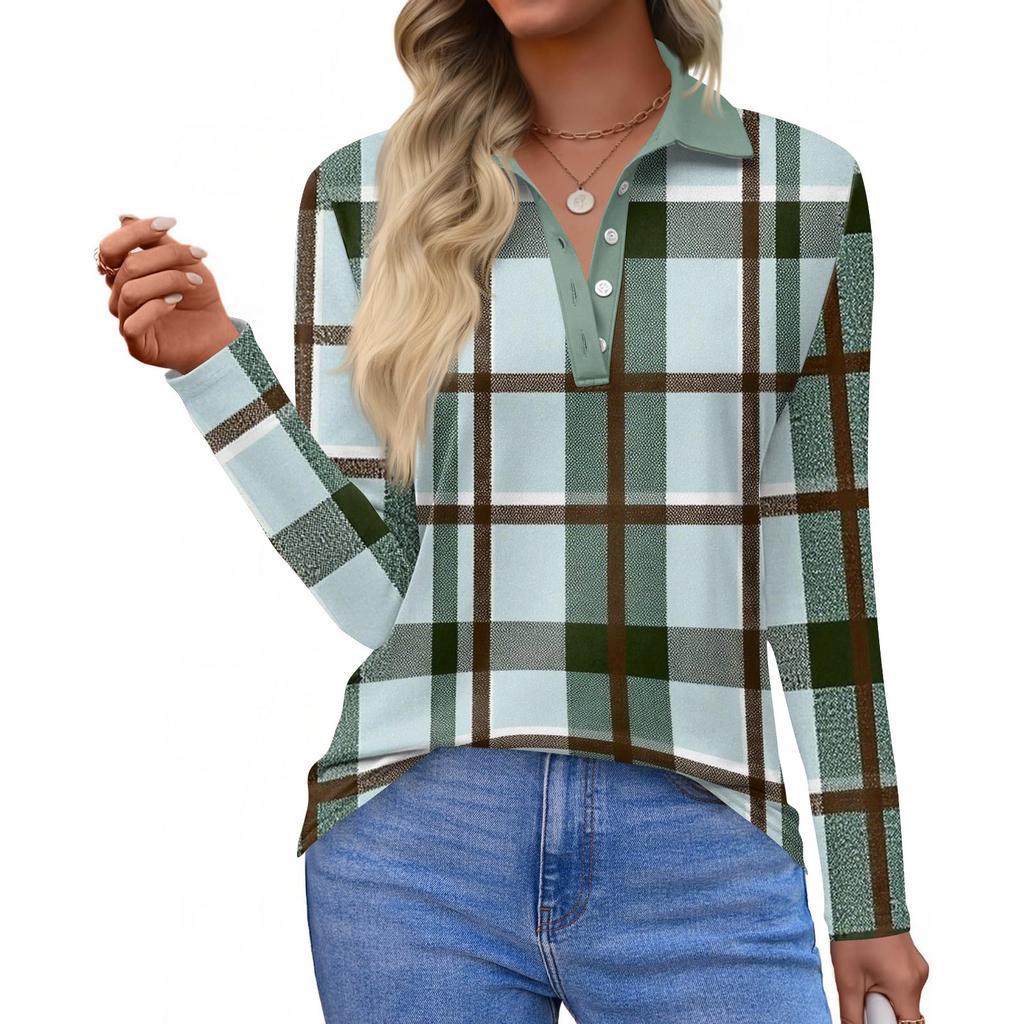 Dámská móda Ležérní klopa Krátký Dlouhý rukáv Potisk Košile Dámské Zapínací topy