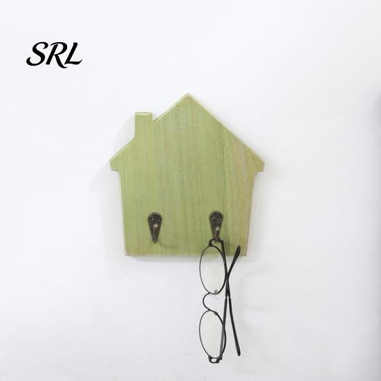 No Damage Wall Mounted Hooks Wood House Shape Storage Hook, Strong Traceless Adhesive Decorative Solid Hangers American Style Hanger for Home Entryway