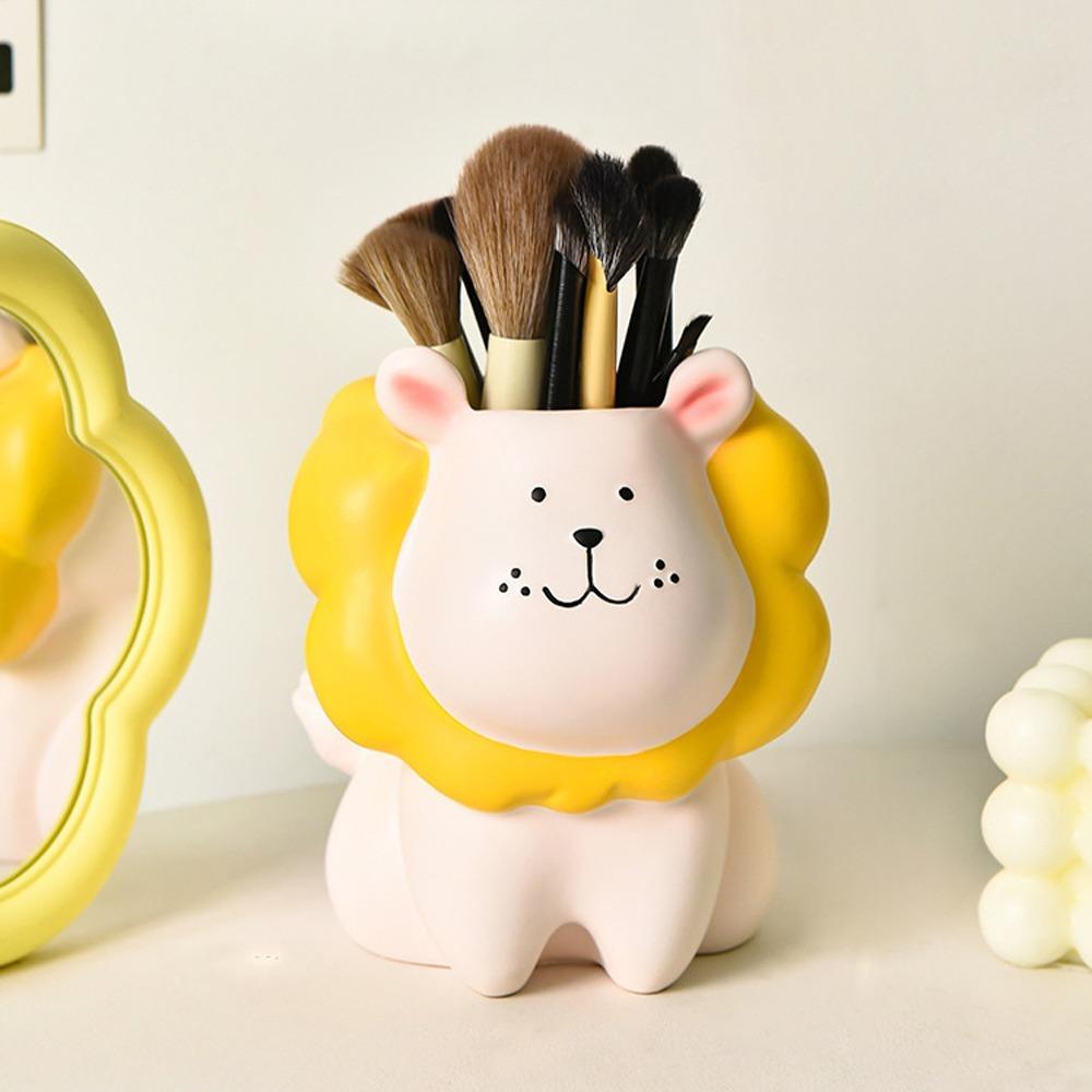 Cream Style Cartoon Pen Holder Little Lion Stationery Organizer Pencil Storage Box  Student