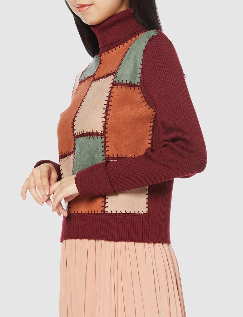 Lily Brown Color Block Knit Top LWNT205016 Red Japan Size F Women's (Free Size)