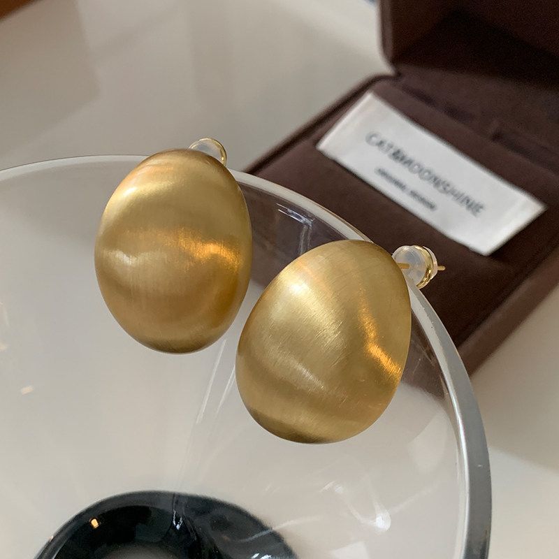 Brushed Metal Oval Egg-Shaped Earrings 2026 New Popular Style High-End Earrings European and American Style Light Luxury Minimalist Ear Studs