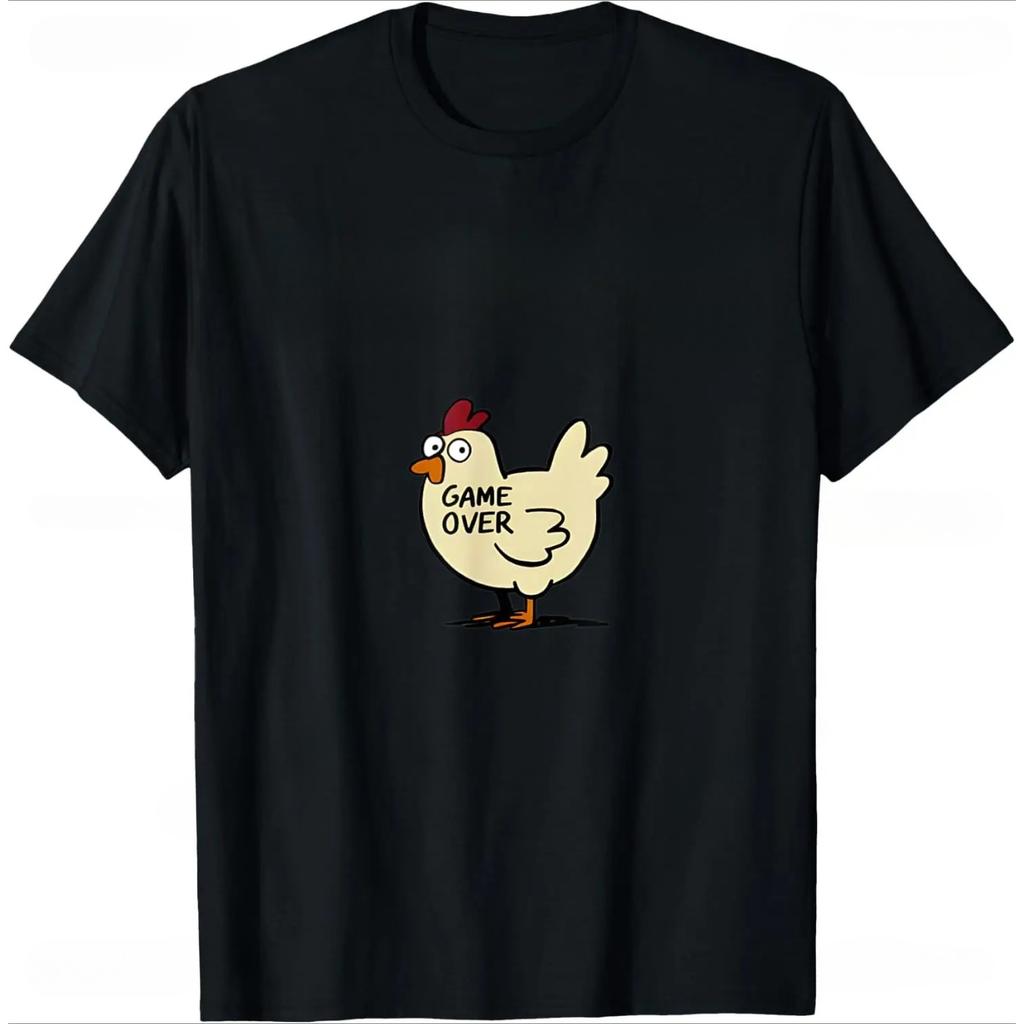 Summer Round Neck Funny Chicken Pattern T-shirts Fashionable Casual Pure Cotton Short Sleeved Men's T-shirts